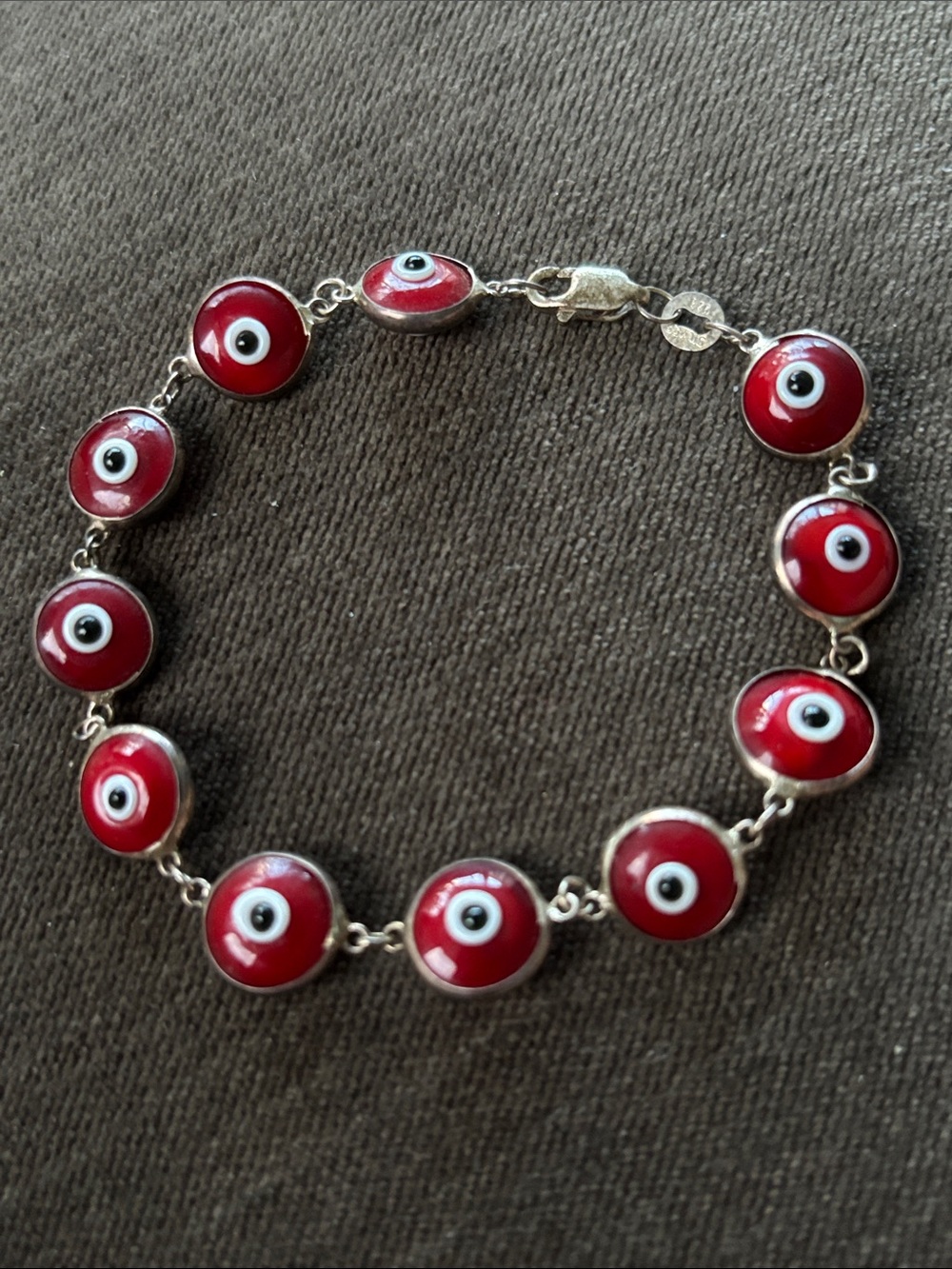 .925 Sterling Silver EVIL EYE BRACELET 8” Red Black White. Ward off bad mojo